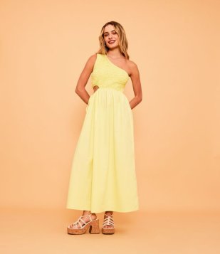 Vestido New Midi Sem Manga Em Tricoline Com Lastes E Saia Franzida Verde