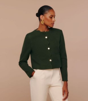 Casaco Em Polivelour Com Recorte Ondulado Verde Militar