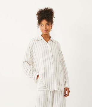 Camisa Em Viscose Com Manga Longa E Estampa Listrada Off White