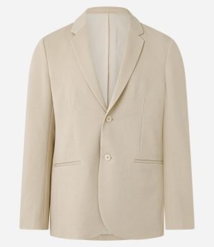 Blazer em Poliviscose com Textura Piquet Bege