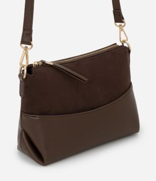 Bolsa Transversal Pequena em PU com Zíper Marrom