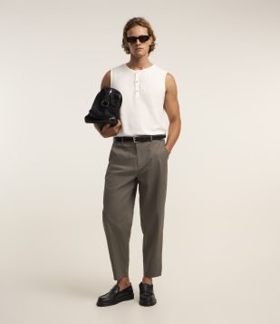 Calça Ballon em Sarja com Textura Cinza