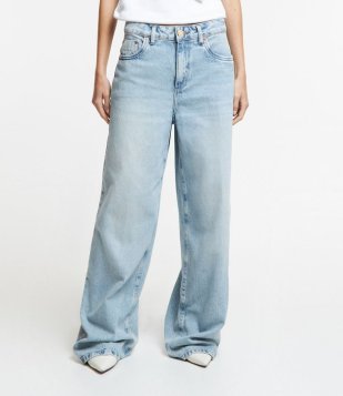 Calça Wide Leg Em Jeans Azul
