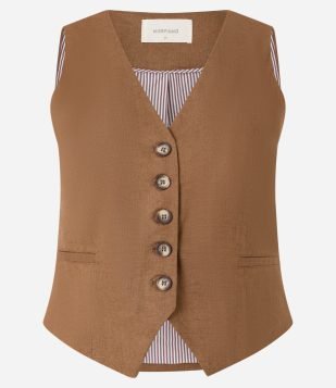 Colete Slim em Viscolinho com Botões Matizados Marrom