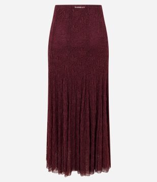 Saia New Midi Rendada com Recortes Vermelho