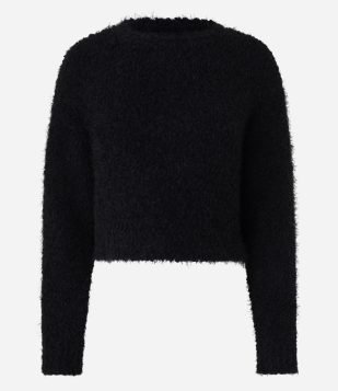 Suéter Slim em Tricô com Pelinhos Preto