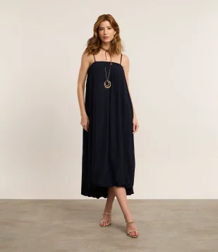 Vestido Balonê Long Midi com Alcinha Ajustável Preto