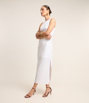 Vestido Longo em Paetê com Costas Abertas Branco
