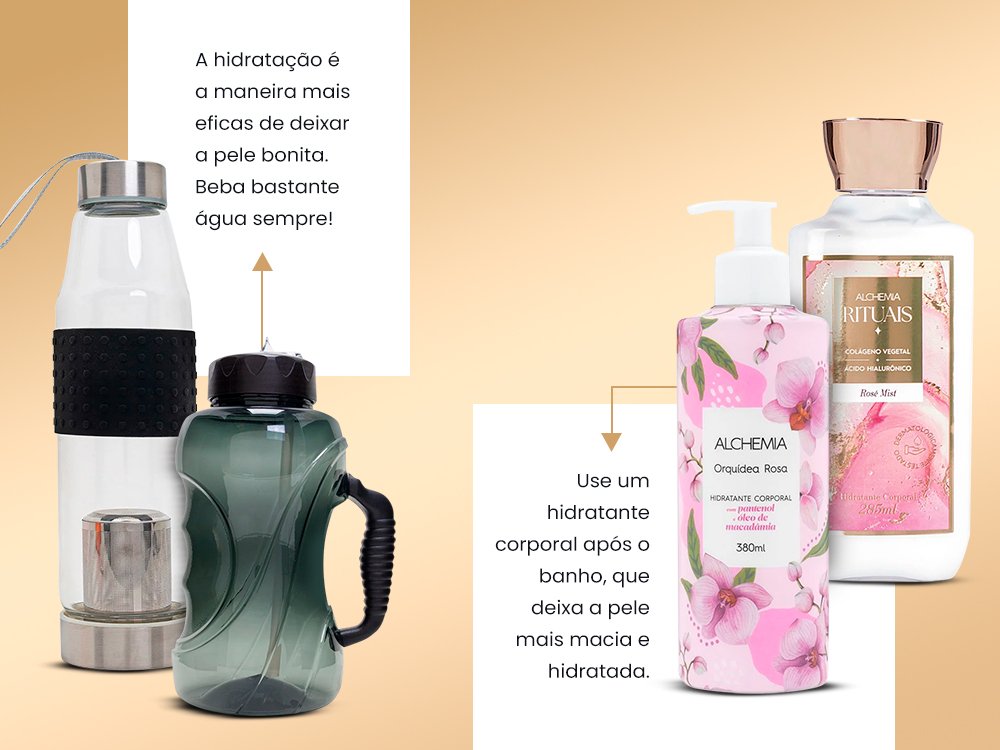 Hidratante corporal e garrafa de água