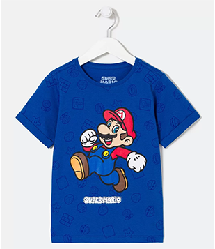Camiseta Infantil Estampa Super Mário - Tam 3 a 10 Anos Azul 