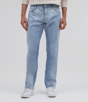 Calça Slim Em Jeans Com Cós Fixo Azul