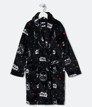 Roupão Infantil em Fleece com Estampa Star Wars - Tam PP ao G Preto
