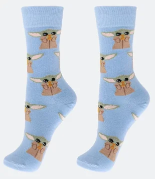 Meia Cano Alto em Algodão com Estampa Baby Yoda Star Wars Azul 