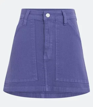 Saia Curta Em Sarja Canelada Com Bolsos Roxo