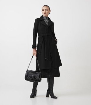 Casaco Trench Coat Com Manga 7/8 E Cinto Faixa Preto