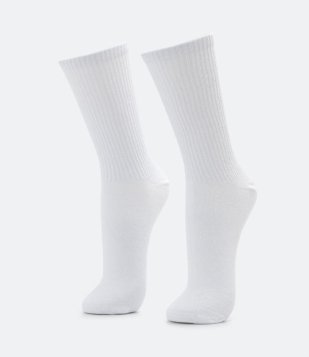Meia Cano Alto Em Algodão Com Textura Canelada Branco