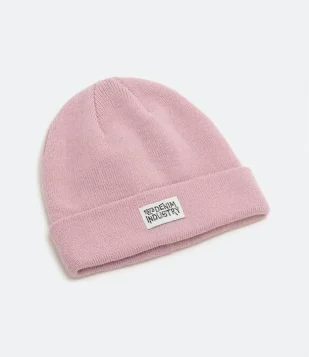Gorro Básico com Dobra e Etiqueta Frontal Rosa
