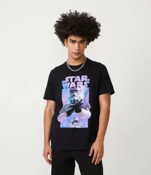 Camiseta em Meia Malha com Estampa de Stormtrooper Preto