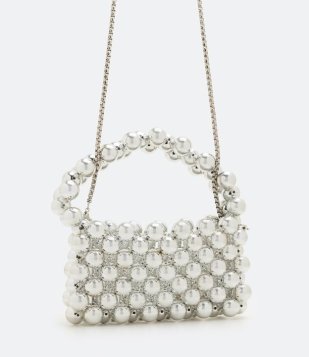 Bolsa Pequena Com Bolinhas Metálicas E Alça De Mão Prata