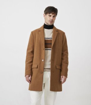 Casaco Alongado Em Polivelour Com Botões E Bolsos Marrom