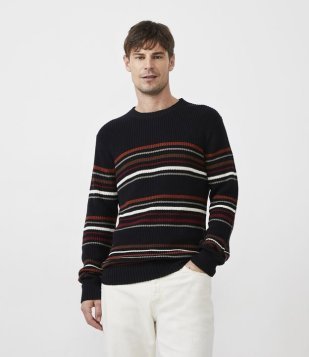 Suéter Comfort Em Tricô Texturizado Com Listras Preto