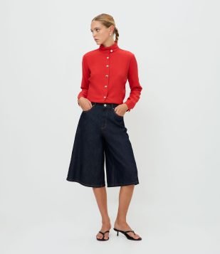 Bermuda Jorts em Jeans Raw com Cós com Passantes Azul Escuro