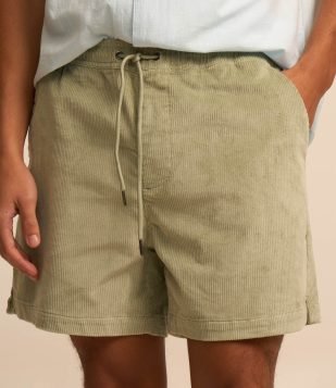 Bermuda em Veludo Cotelê com Cós Elástico e Cordão Verde Claro