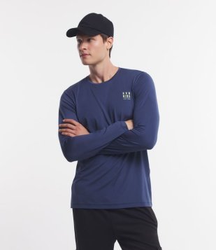 Camiseta Esportiva Dry Fit Com Elastano E Lettering Running Azul