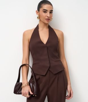 Colete Alfaiatado com Frente Única Marrom