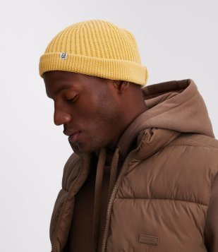Gorro Lenhador Em Lã Acrílica Com Dobra E Sem Costura Amarelo