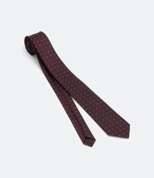Gravata Regular Em Seda Maquinetada Com Detalhes Geométricas Vermelho Bordô
