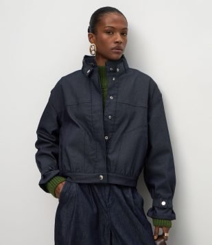 Jaqueta Bomber em Jeans com Bolsos Azul