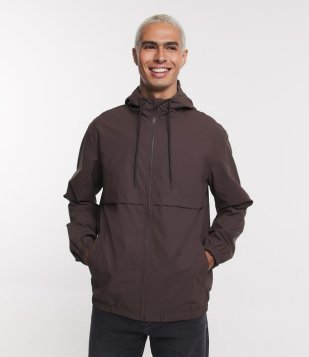 Jaqueta Corta Vento Com Capuz E Recorte Marrom