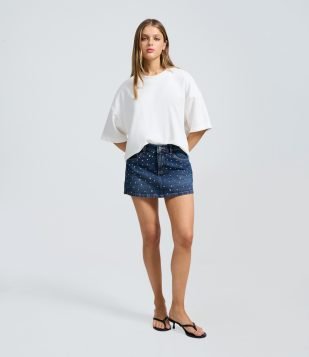 Minissaia Jeans com Tachas e Cintura Baixa Azul