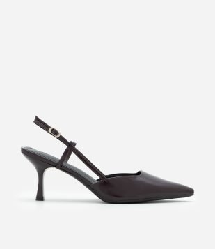 Sapato Scarpin Slingback Envernizado e Sola Quadrada Vinho