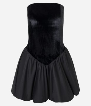 Vestido Balonê em Veludo Tomara que Caia Preto