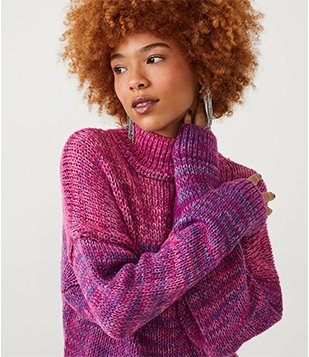 Blusa Alongado em Tricô Degradê com Golinha Alta Rosa