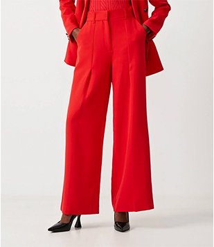 Calça Wide Leg Em Alfaiataria Vermelho
