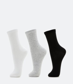 Kit 03 Pares De Meia Cano Alto Básicas Preto/Cinza/Branco