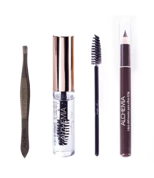 Kit para Sobrancelhas com Pinça + Gel + Pincel + Lápis Alchemia KIT 