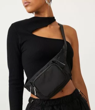 Pochete Feminina Pequena com Dois Bolsos Preto