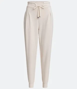 Calça Jogger em Moletom com Detalhe em Ribana e Amarração Off White 