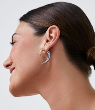 Brinco Médio Em Metal De Encaixe Prateado/Dourado