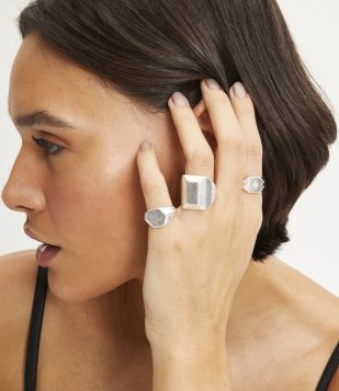 Kit 03 Anéis Em Metal Com Formato Geométricos Variados Prata