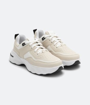 Tênis Chunky Com Recortes Contrastantes Bege