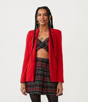 Blazer Alongado Básico em Viscose Vermelho