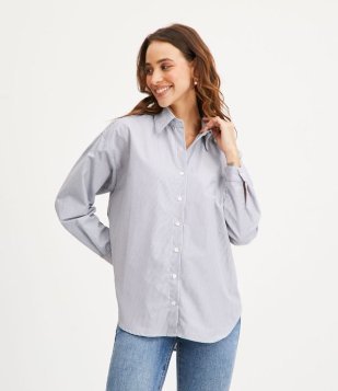 Camisa Alongada Com Estampa Listrada Azul