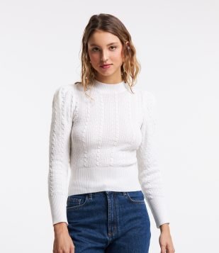 Blusa Texturizada em Tricô com Gola Altinha Branco