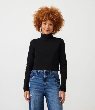 Blusa Em Ribana Com Gola Alta Preto