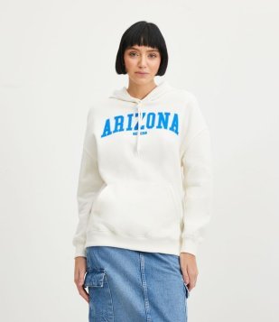 Blusão Em Moletom Com Capuz Bolso Canguru E Letetring Arizona Off White
